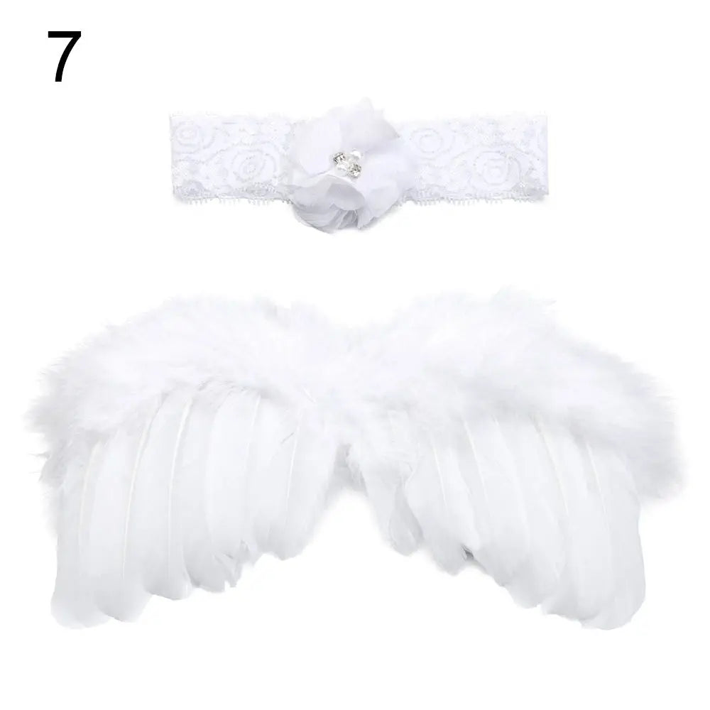 2pcs/Set Cute Newborn Angel Feather Wings & Baby Girl Rose Flower Headband Hair Accessories for Infant Photography Props