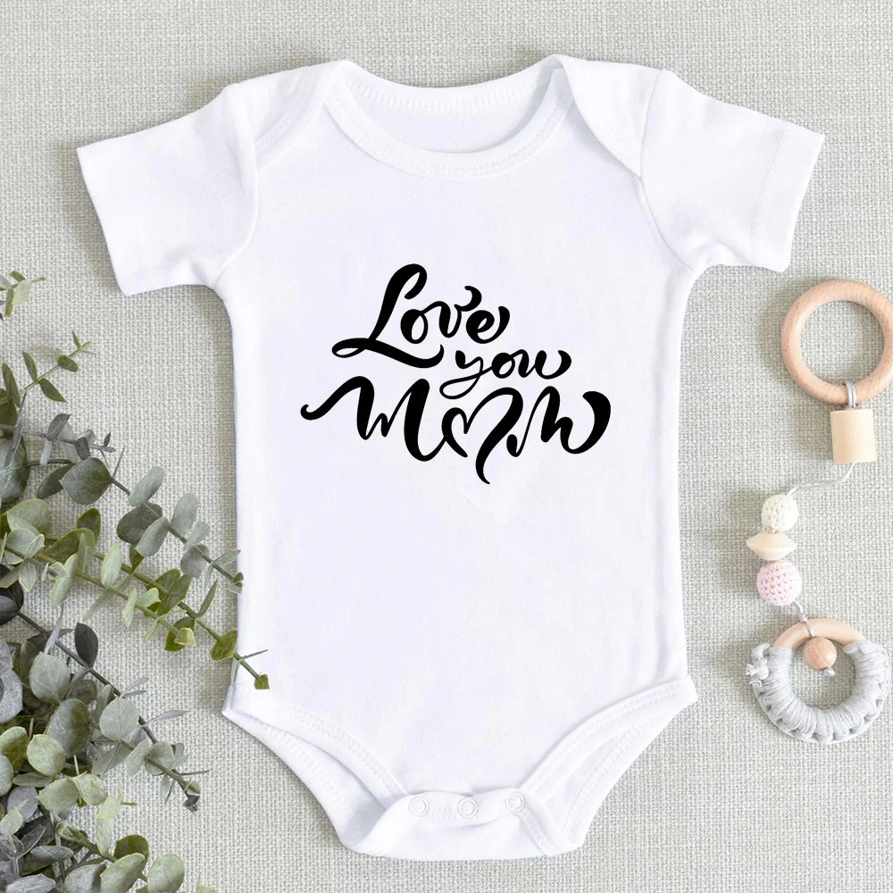 “I Love You Mom” – Aesthetic Newborn Baby Bodysuit, Soft & Comfy Toddler Jumpsuit for Boys & Girls, Casual Home Outfit