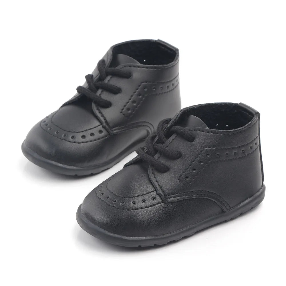 Meckior New Baby Shoes – Retro Leather Boy & Girl Toddler Shoes, Anti-Slip Rubber Sole First Walkers Crib Shoes