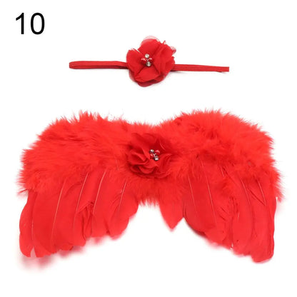 2pcs/Set Cute Newborn Angel Feather Wings & Baby Girl Rose Flower Headband Hair Accessories for Infant Photography Props