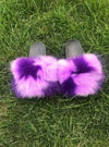 Trendy Women’s Plush Fox Fur Slide Sandals – Soft Fluffy Indoor/Outdoor Slippers with EVA Non-Slip Sole for All-Day Comfort