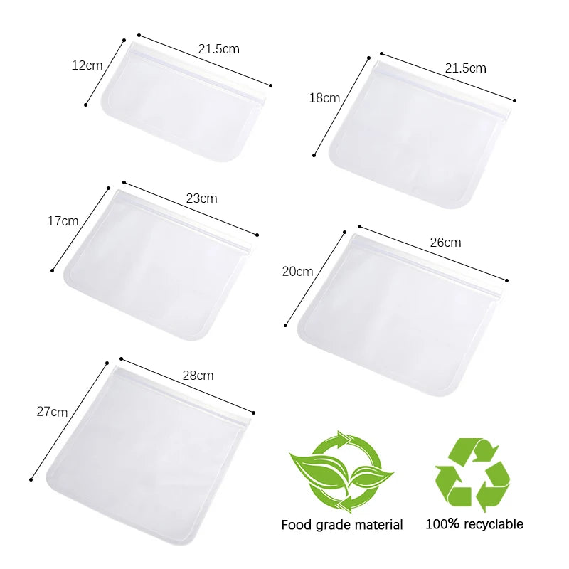 Reusable Silicone Food Storage Bag - Leakproof Zip-Closure Stand Up Bags for Fresh Food Storage, Sealed Fresh Wrap Containers