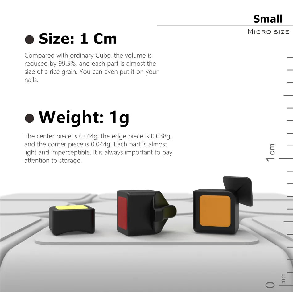 Cubelab 1cm Mini Magic Cube, Tiny 3x3 Professional Speed Cube, Magic Cube Puzzle in Blue, Pink, Black, Toy for Children & Kids Gift