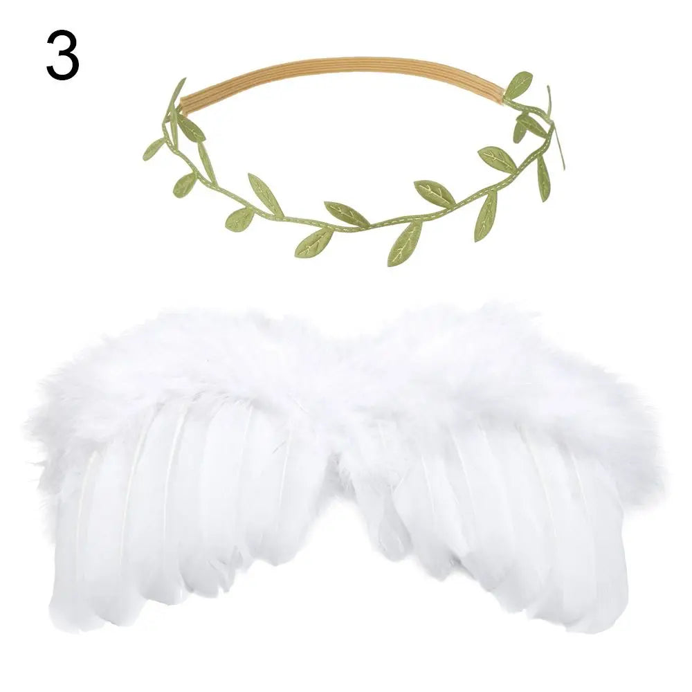 2pcs/Set Cute Newborn Angel Feather Wings & Baby Girl Rose Flower Headband Hair Accessories for Infant Photography Props