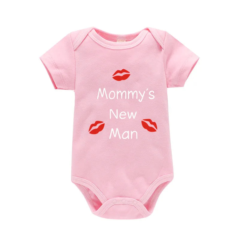 Newborn Baby Boy Romper – Short Sleeve 100% Cotton Bodysuit – "Mommy's New Man" Design – Black