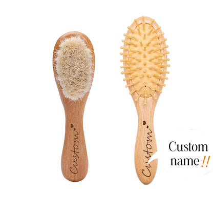 Baby Care Hair Brush for Kids - Girl Bath & Shower - Pure Natural Wool Wooden Comb & Hairbrush - Infant Newborn Massager