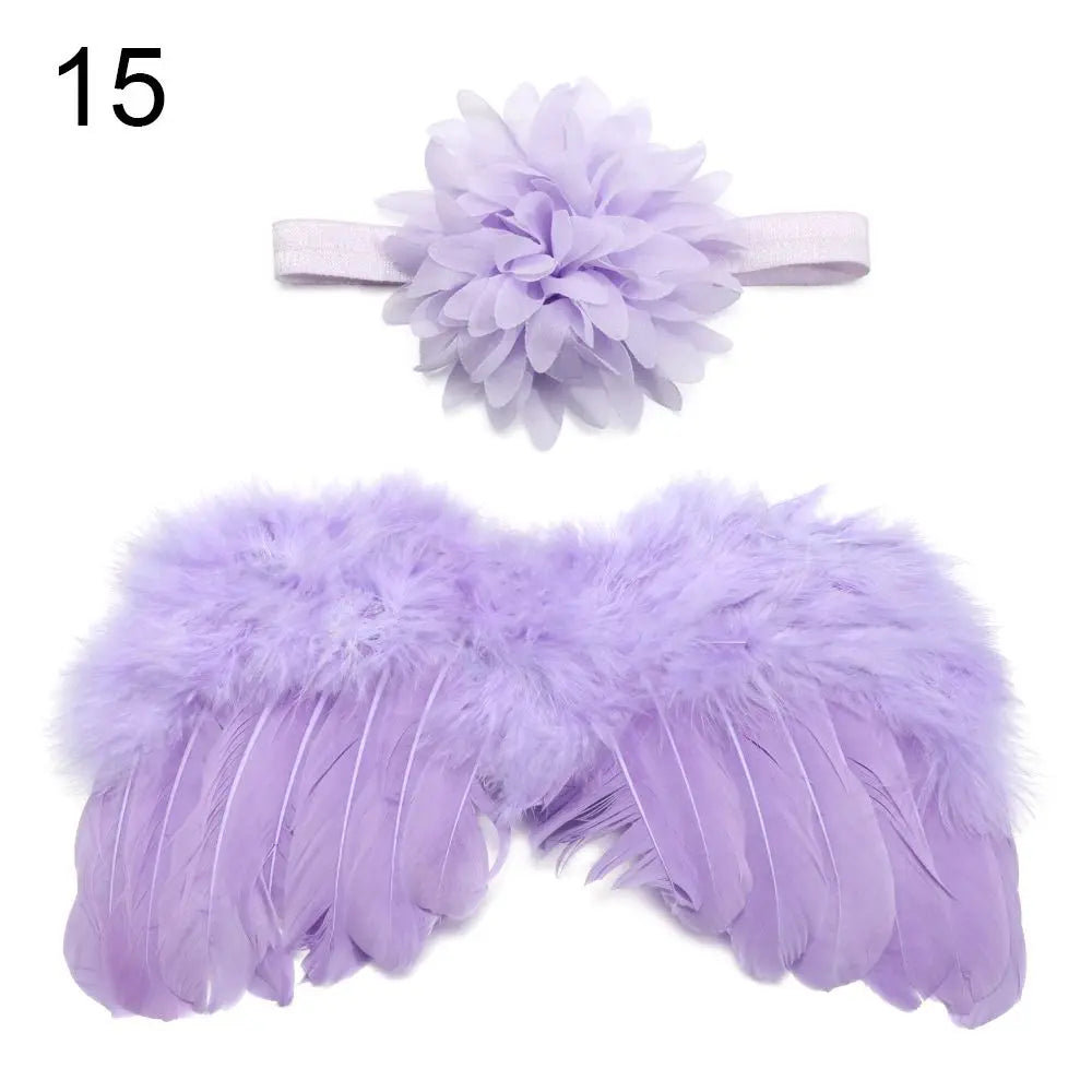 2pcs/Set Cute Newborn Angel Feather Wings & Baby Girl Rose Flower Headband Hair Accessories for Infant Photography Props