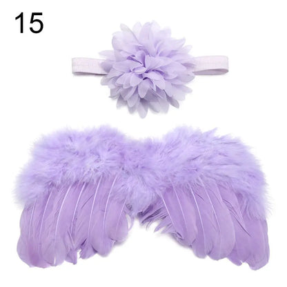 2pcs/Set Cute Newborn Angel Feather Wings & Baby Girl Rose Flower Headband Hair Accessories for Infant Photography Props