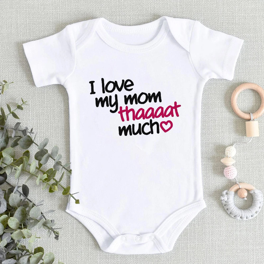 “I Love You Mom” – Aesthetic Newborn Baby Bodysuit, Soft & Comfy Toddler Jumpsuit for Boys & Girls, Casual Home Outfit