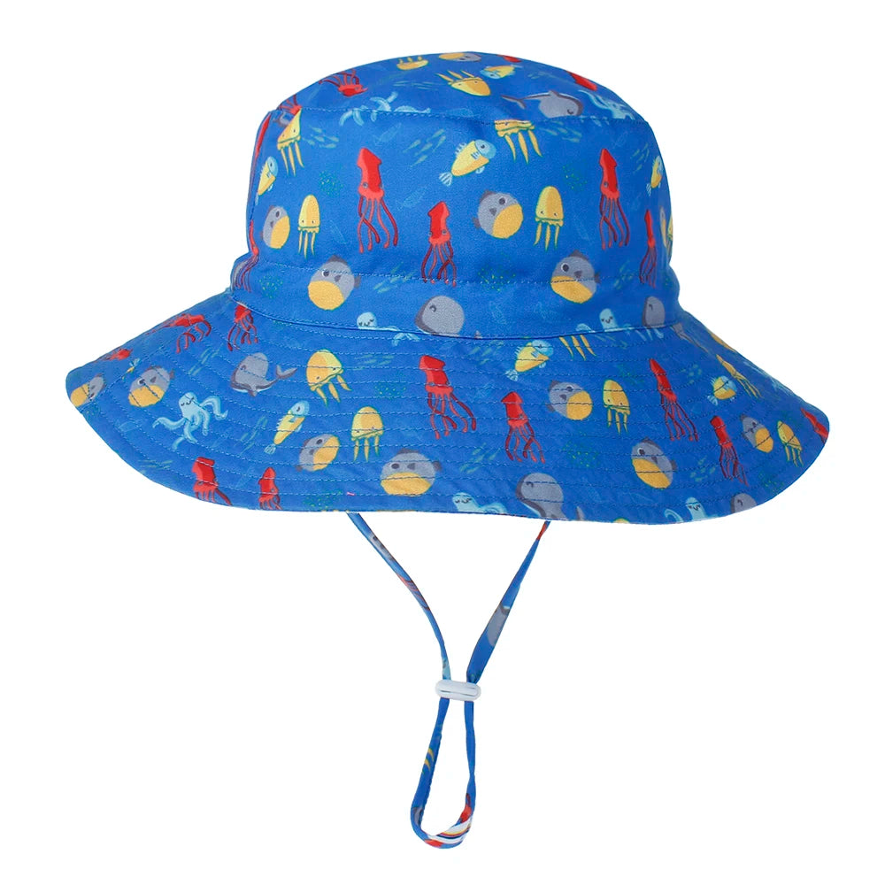 Kids UPF50+ Bucket Sun Hat with Adjustable Chin Strap — Baby & Toddler Beach Hat, 46–54 cm (18.1–21.3 in) for Ages 0–8, Unisex