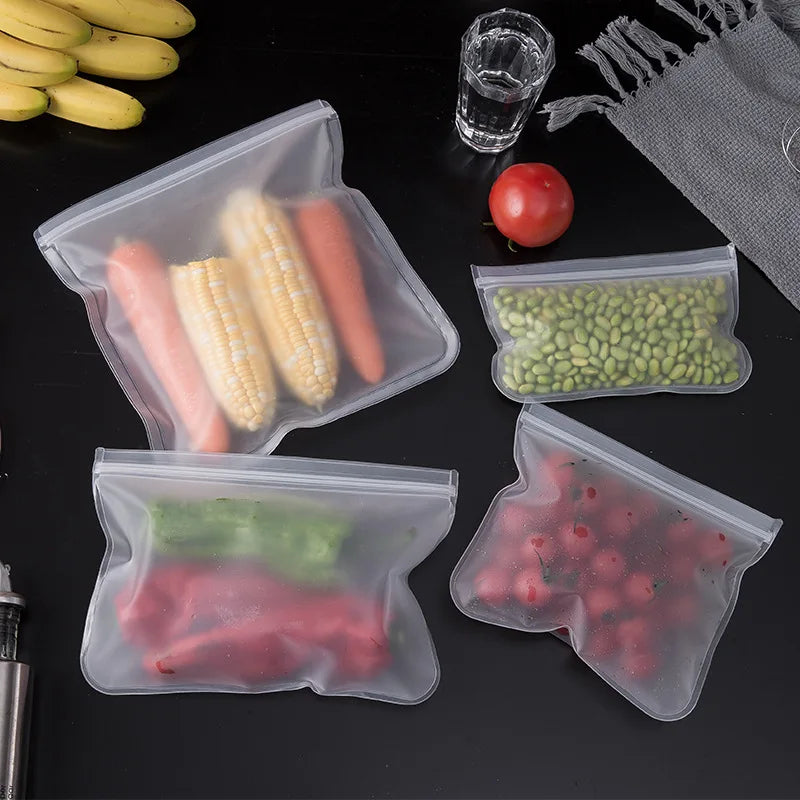 Silicone Reusable Food Storage Bag – Stand Up Ziplock, Leakproof Fresh-Keeping Container, Zip Shut Fresh Wrap Bag