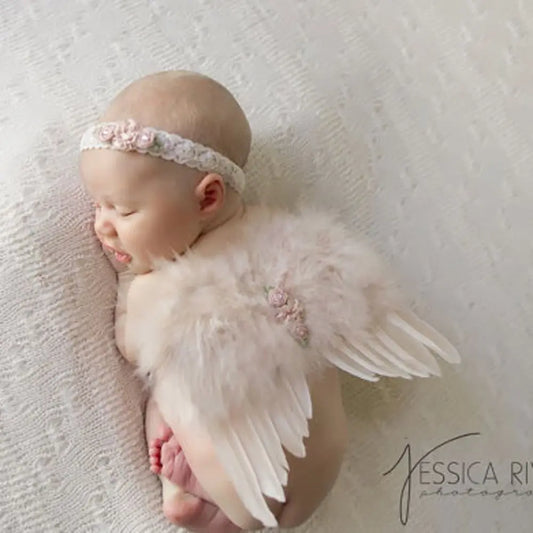 2pcs/Set Cute Newborn Angel Feather Wings & Baby Girl Rose Flower Headband Hair Accessories for Infant Photography Props