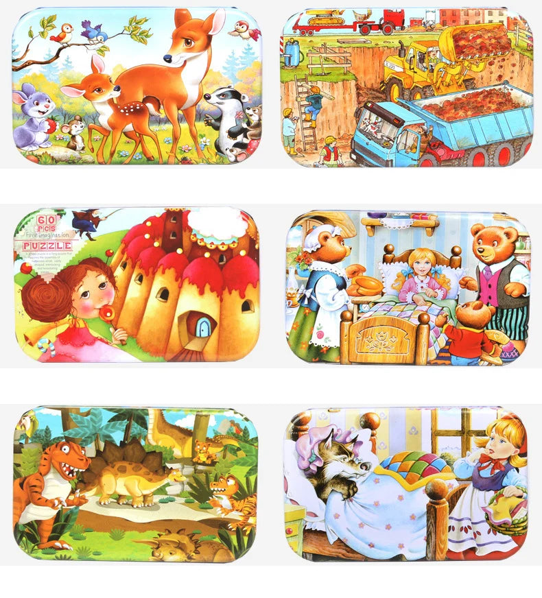 60 Pieces Wooden Jigsaw Puzzle – Cartoon Vehicle and Animal Educational Toy for Kids