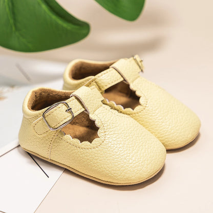 KIDSUN Newborn Baby Shoes – Stripe PU Leather for Boys & Girls, Anti-Slip Rubber Sole First Walkers, Infant Moccasins