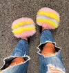 Trendy Women’s Plush Fox Fur Slide Sandals – Soft Fluffy Indoor/Outdoor Slippers with EVA Non-Slip Sole for All-Day Comfort