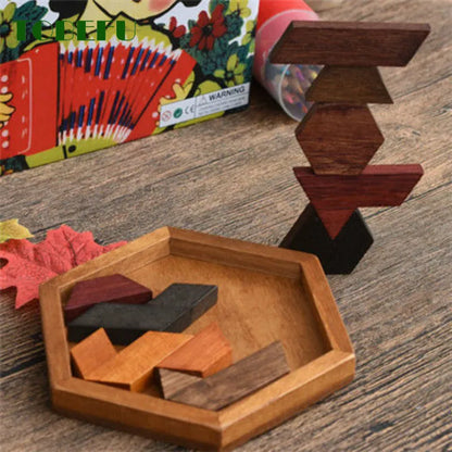 Wooden Geometric Shape Jigsaw Puzzle – Brain Teaser Educational Toy for Kids