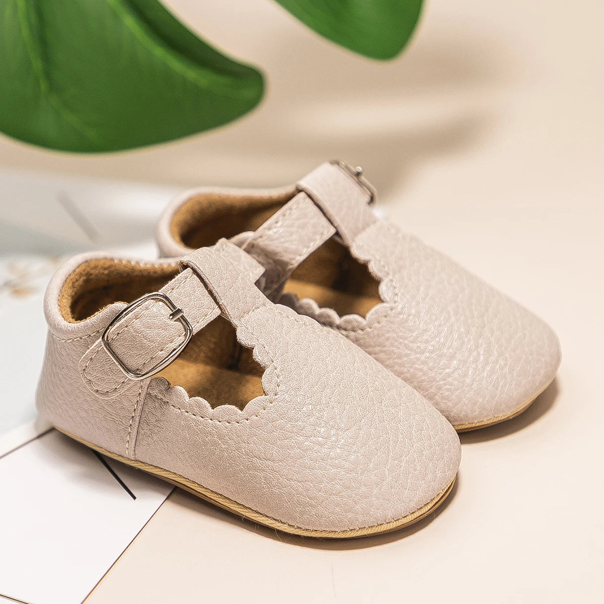 KIDSUN Newborn Baby Shoes – Stripe PU Leather for Boys & Girls, Anti-Slip Rubber Sole First Walkers, Infant Moccasins