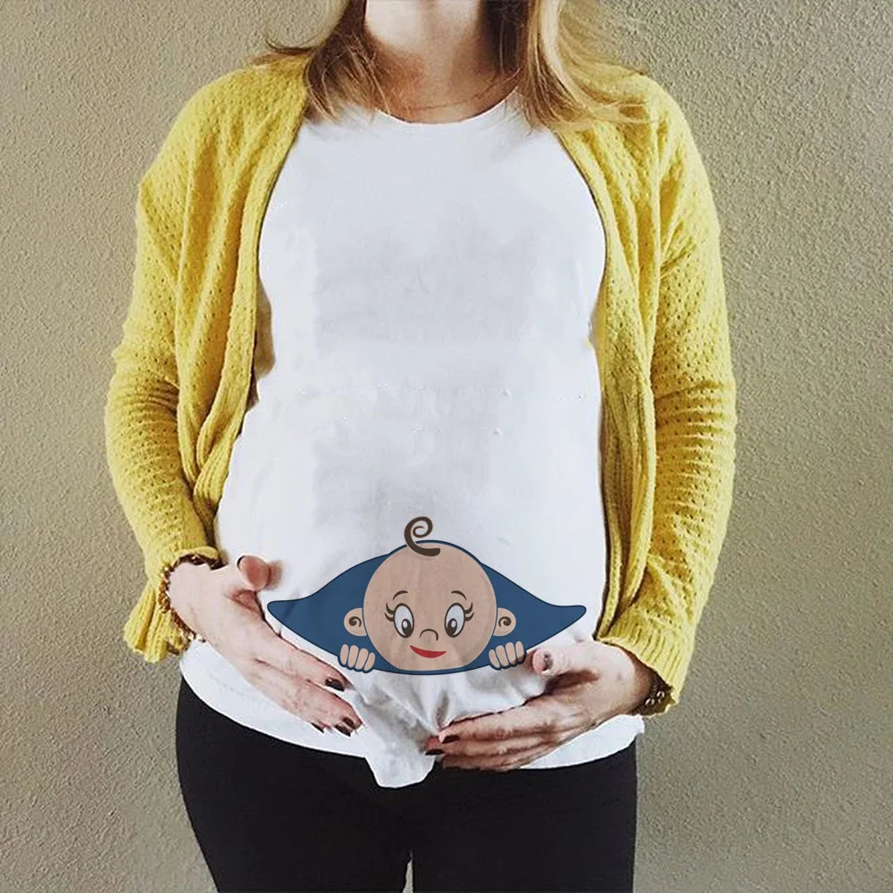 Summer Funny Cartoon Print Pregnancy T-Shirt | Maternity Tops | Plus-Size Short Sleeve for Pregnant Women | Hot Sale