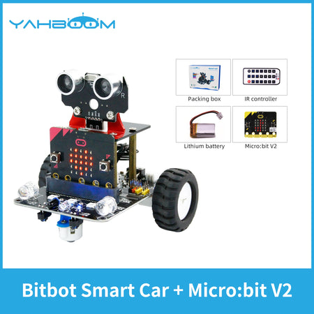 Yahboom Programmable Smart Car for Kids, DIY Learning Coding Kit, APP & IR Control, Compatible with Microbit V2