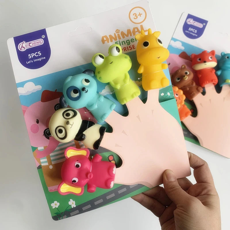 5PCS Kids Animal Finger Puppet Set, Lion Elephant Bear Mini Hand Puppets Educational Toy