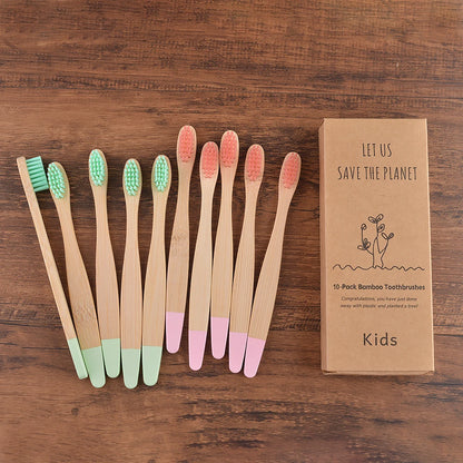 Children's Bamboo Toothbrushes, 10Pcs Soft Bristles, Eco-Friendly Biodegradable Wooden Handle, Teeth Whitening Brush