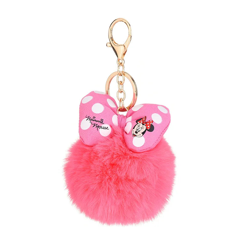 Disney Minnie and Mickey Mouse Plush Keychains, Cartoon Polka Dot Bow Pom-Pom Pendant Gift