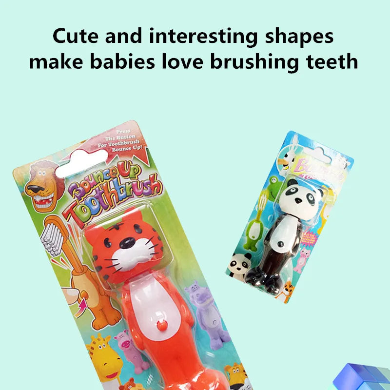 1Pc Cute Kids Toothbrush, Soft Bristle Animal Shaped Tooth Cleaner, Retractable Bounce-Up Child Teeth Brush