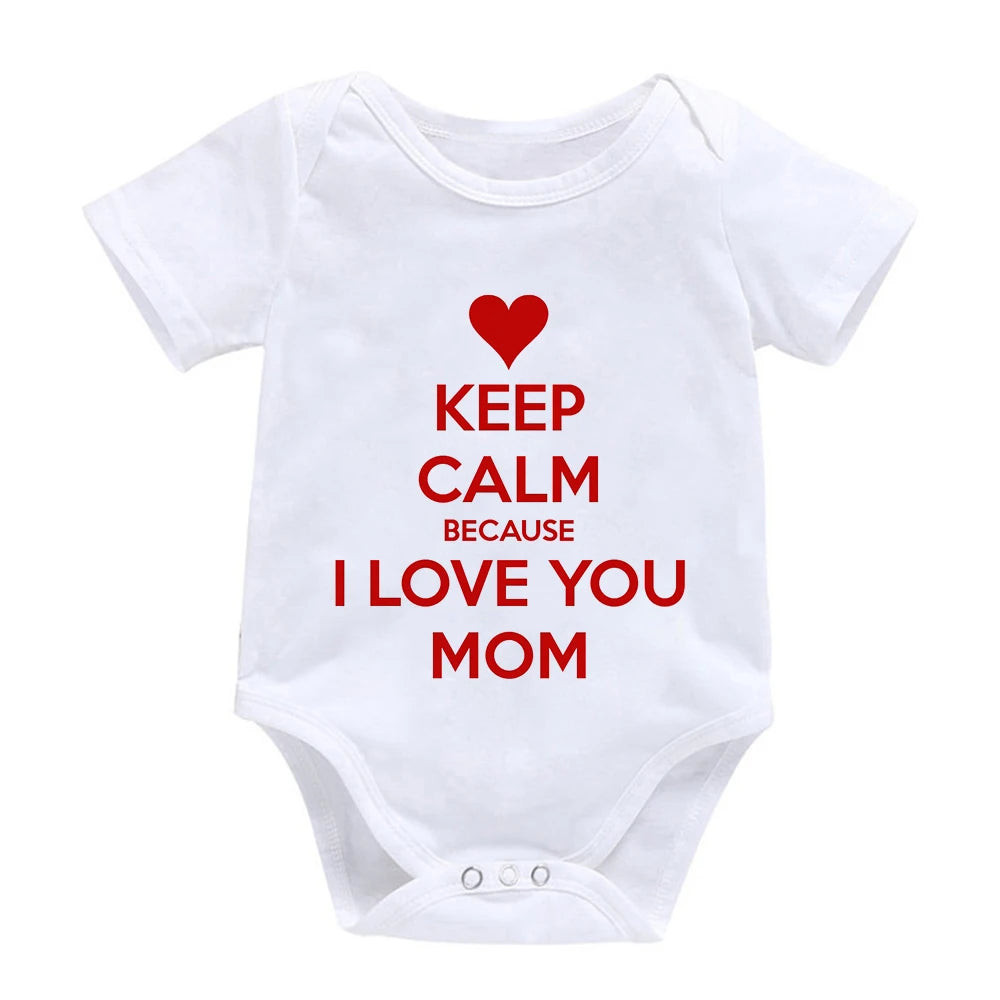 “I Love You Mom” – Aesthetic Newborn Baby Bodysuit, Soft & Comfy Toddler Jumpsuit for Boys & Girls, Casual Home Outfit