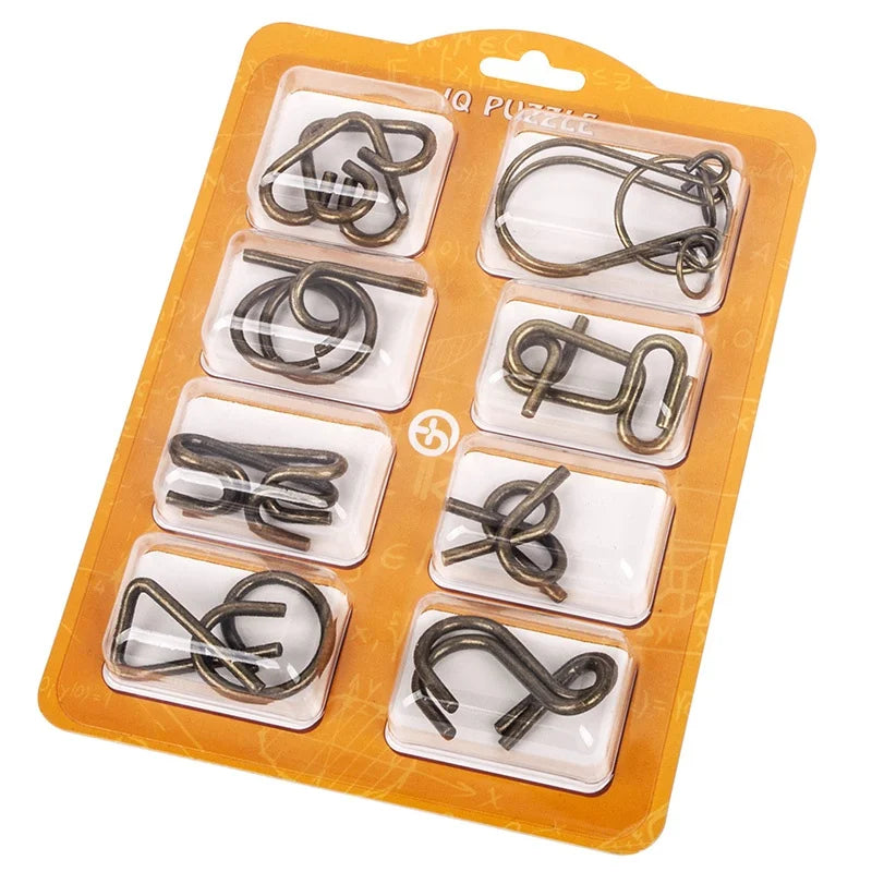 8Pcs/Set Metal Montessori Puzzle Wire, IQ Mind Brain Teaser, Interactive Game for Children & Adults, Educational Toy, Stress Reliever