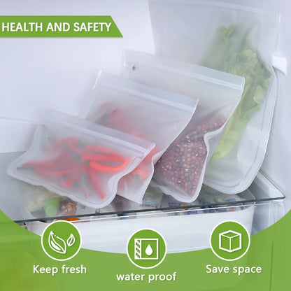 Reusable Silicone Food Storage Bag - Leakproof Zip-Closure Stand Up Bags for Fresh Food Storage, Sealed Fresh Wrap Containers