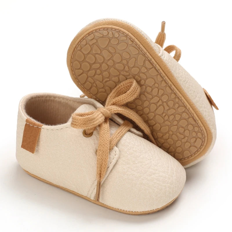 Khaki Baby Casual Shoes 0-18M Infant Toddler Bowknot Non-Slip Rubber Soft-Sole Flat PU First Walker Newborn Mary Janes
