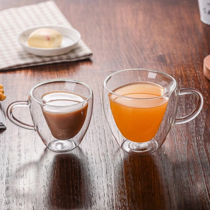 Heart-Shaped Double-Walled Glass Mug – Heat-Resistant Coffee & Tea Cup, Romantic Couple Gift