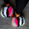 Women’s Real Fox Fur Slide Slippers – Fluffy Plush Furry Sandals with Non-Slip EVA Sole for Indoor & Outdoor Wear
