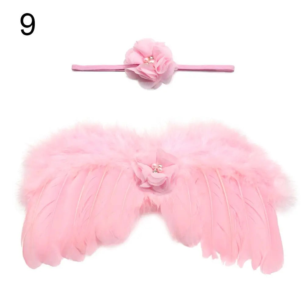 2pcs/Set Cute Newborn Angel Feather Wings & Baby Girl Rose Flower Headband Hair Accessories for Infant Photography Props