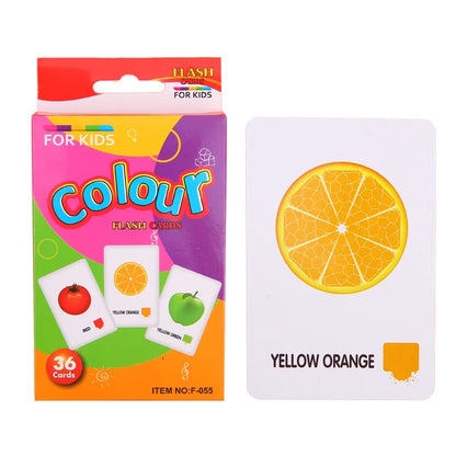 36Pcs Kids Cognition Cards - Shape, Animal, Color Teaching Baby English Learning Word Cards, Educational Montessori Gift