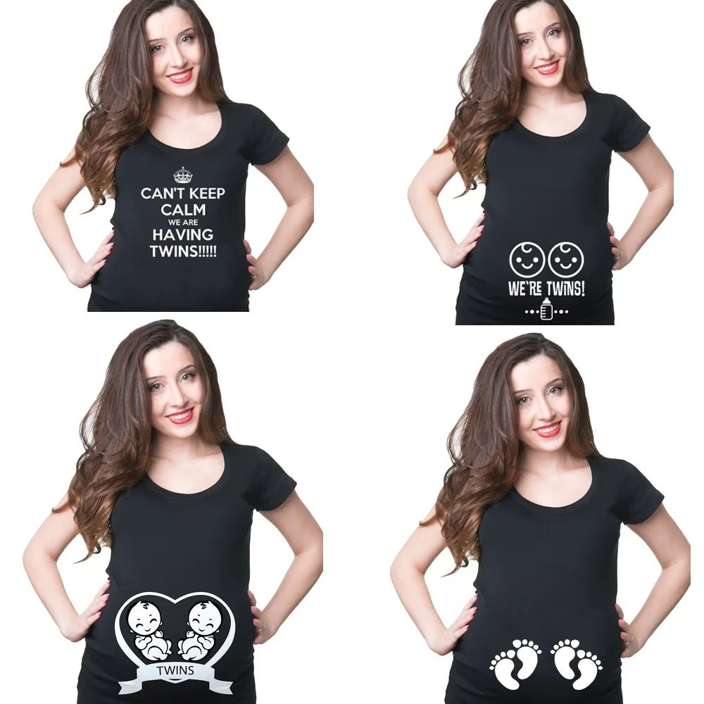 Funny Maternity T-Shirt | Cute Comfortable Pregnancy Tee | Twins Pregnancy T-Shirt | Summer Short Sleeve