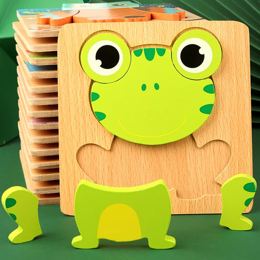3D Wooden Puzzle – Baby Cartoon Animal Traffic Jigsaw Educational Toy for Children
