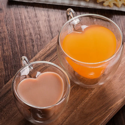 Heart-Shaped Double-Walled Glass Mug – Heat-Resistant Coffee & Tea Cup, Romantic Couple Gift