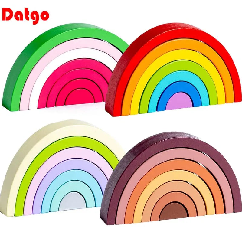 Montessori Arch Bridge Rainbow Building Blocks – Wooden Toy for Kids, Early Education Color Cognitive Blocks for Babies