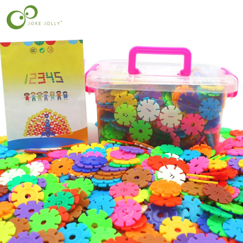 60/100/200PCS Snowflake Building Block Set – Early Education Puzzle Plastic Assembling Blocks, Baby Toy for Kids