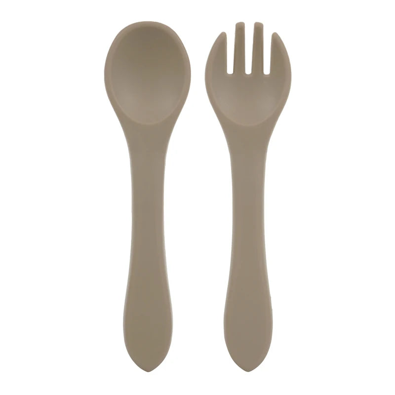 BPA-Free Soft Silicone Baby Spoon Set - Auxiliary Food Utensils for Toddler, Bendable Fork & Training Spoon, Children’s Tableware