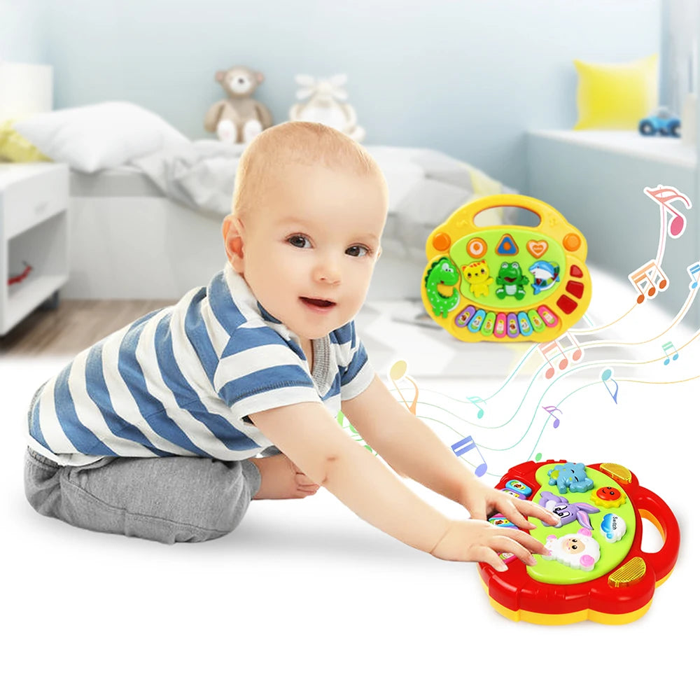 Kids Cartoon Piano Keyboard Game with Animal Sounds and Flashing Lights - Musical Instrument Educational Toy for Babies and Toddlers