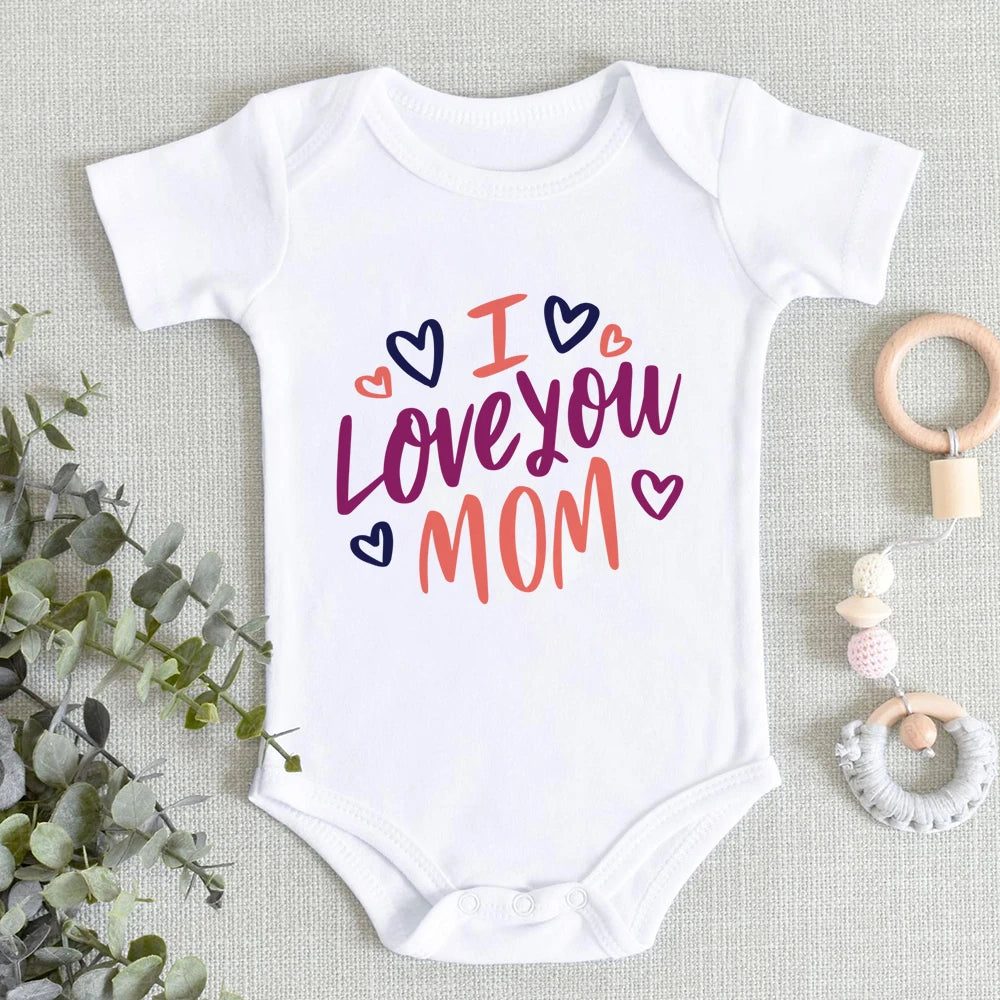 “I Love You Mom” – Aesthetic Newborn Baby Bodysuit, Soft & Comfy Toddler Jumpsuit for Boys & Girls, Casual Home Outfit