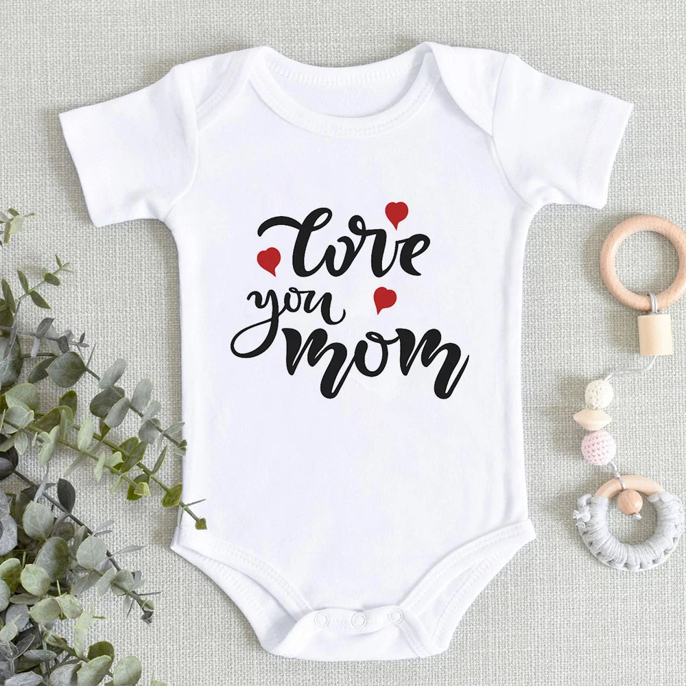 “I Love You Mom” – Aesthetic Newborn Baby Bodysuit, Soft & Comfy Toddler Jumpsuit for Boys & Girls, Casual Home Outfit