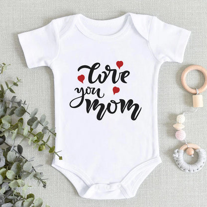 “I Love You Mom” – Aesthetic Newborn Baby Bodysuit, Soft & Comfy Toddler Jumpsuit for Boys & Girls, Casual Home Outfit