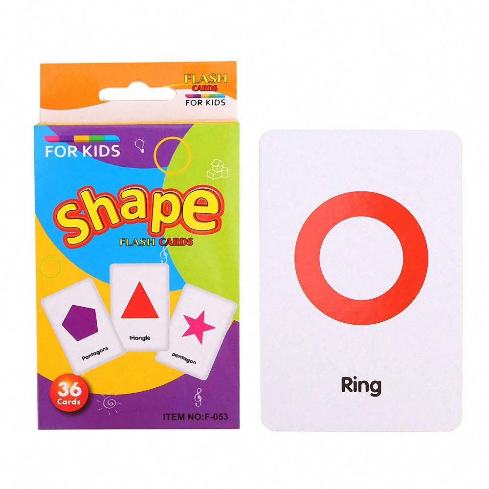 36Pcs Kids Cognition Cards - Shape, Animal, Color Teaching Baby English Learning Word Cards, Educational Montessori Gift