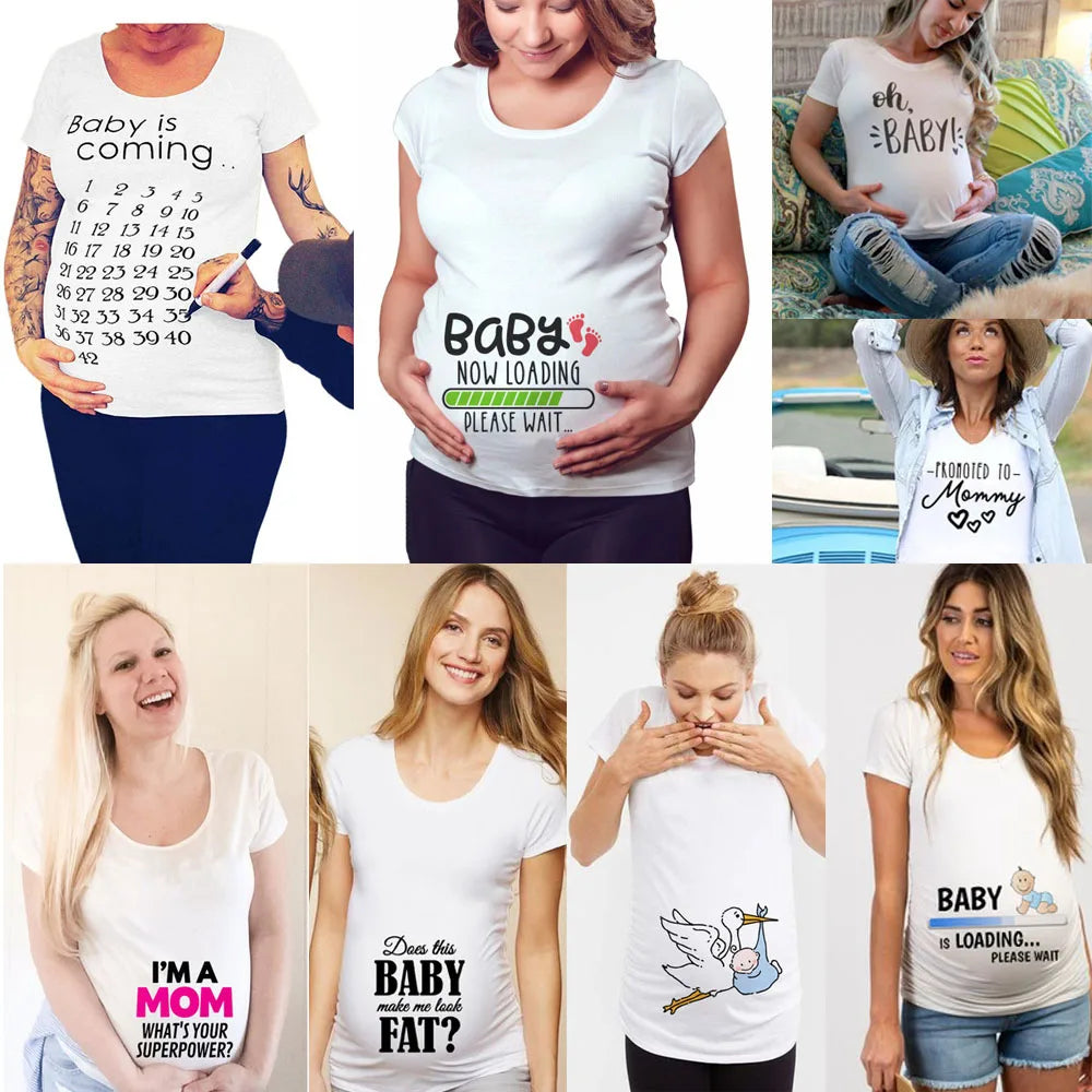 Brand New Women Pregnancy Clothes Baby Now Loading Pls Wait Maternity T-shirt Summer Short Sleeve Pregnant T-shirts