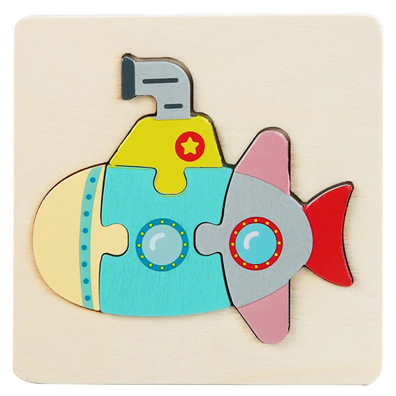 Kids Wooden 3D Puzzle, Cartoon Animals Cognitive Jigsaw, Early Learning Educational Toy for Children Gift