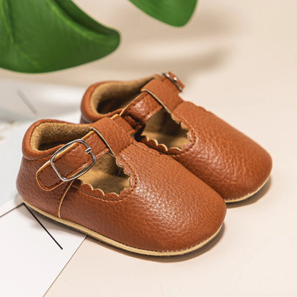 KIDSUN Newborn Baby Shoes – Stripe PU Leather for Boys & Girls, Anti-Slip Rubber Sole First Walkers, Infant Moccasins
