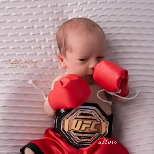 Baby Boxer Red Robe & Pants Set – Sanda Free Fight Boxing Glove Shorts for Newborn Photography Props & Infant Photo Accessories